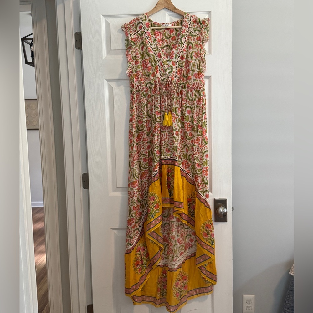Floral High Low Dress - Yellow and Pink